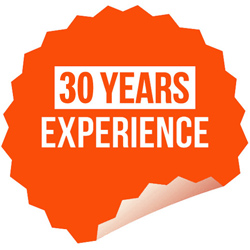 Badge with 30 Years Experience text